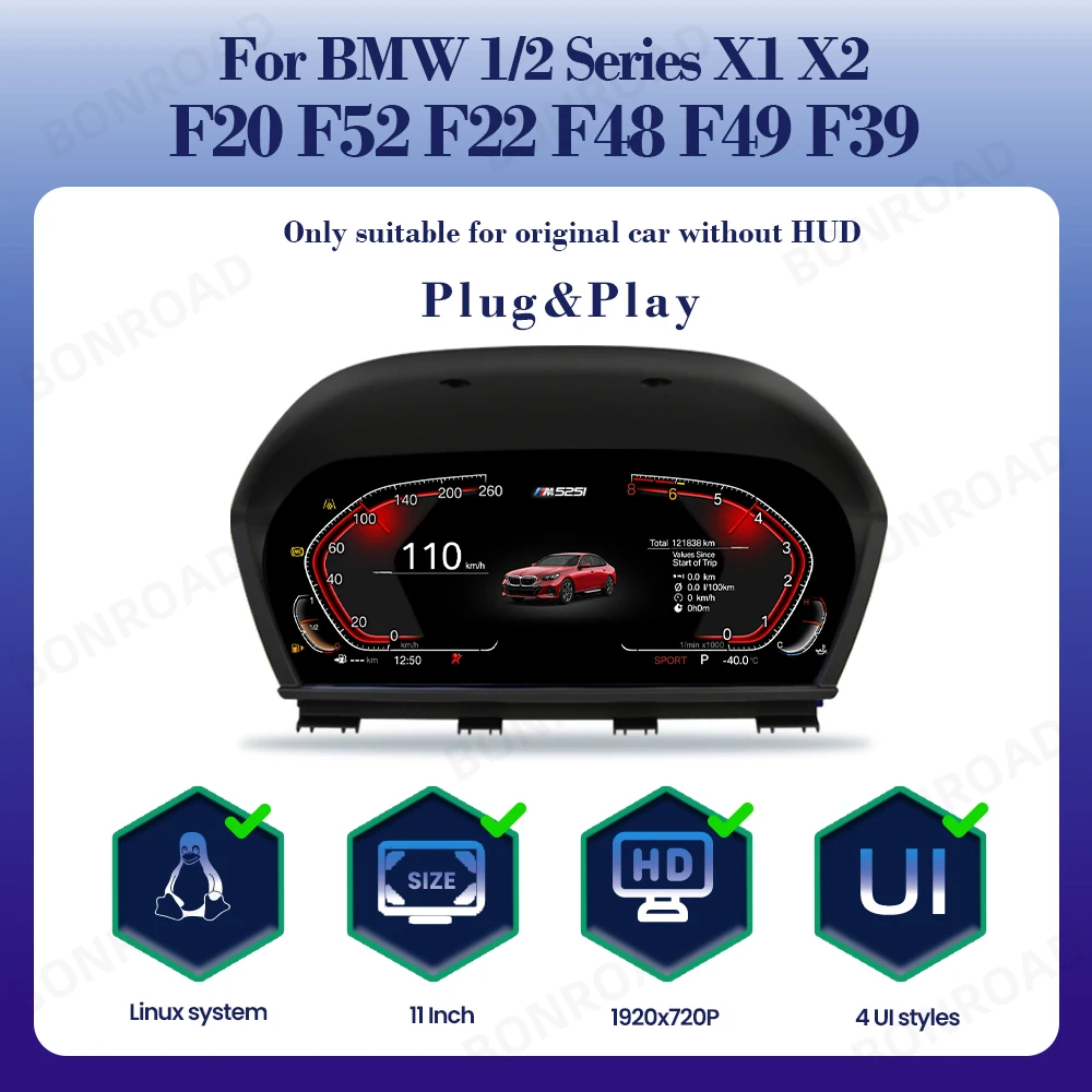 BONROAD LCD Digitale Instrumentenpaneel CarPlay Android Auto Voor BMW 1/2 Serie F20 F21 F52 F22 X1 F48 F49 X2 F39 Dashboard Panel