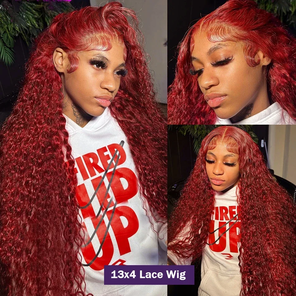 Deep Wave 99J Burgundy Wigs Human Hair 13x4 Lace Front Wig For Women Pre Plucked Red Curly 13x6 HD Lace Frontal Wigs