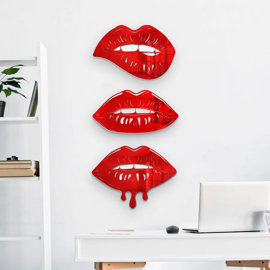 

3D Mirrored Lips Wall Art Acrylic Lips Mirror Lips Home Decor Kiss Art Acrylic Lips Wall Decor Girls Dorm Room Decor Salon Decor