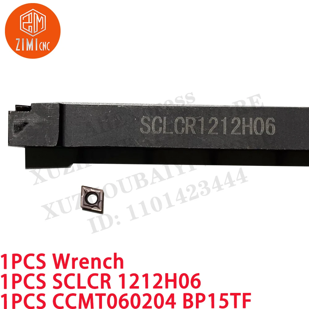 1 STK. 12 mm SCLCR 1212H06 Außendrehhalter + 1 STK. CCMT060204 BP15TF 95-Grad-Hartmetalleinsätze CNC-Metalldrehmaschine Schneidwerkzeuge