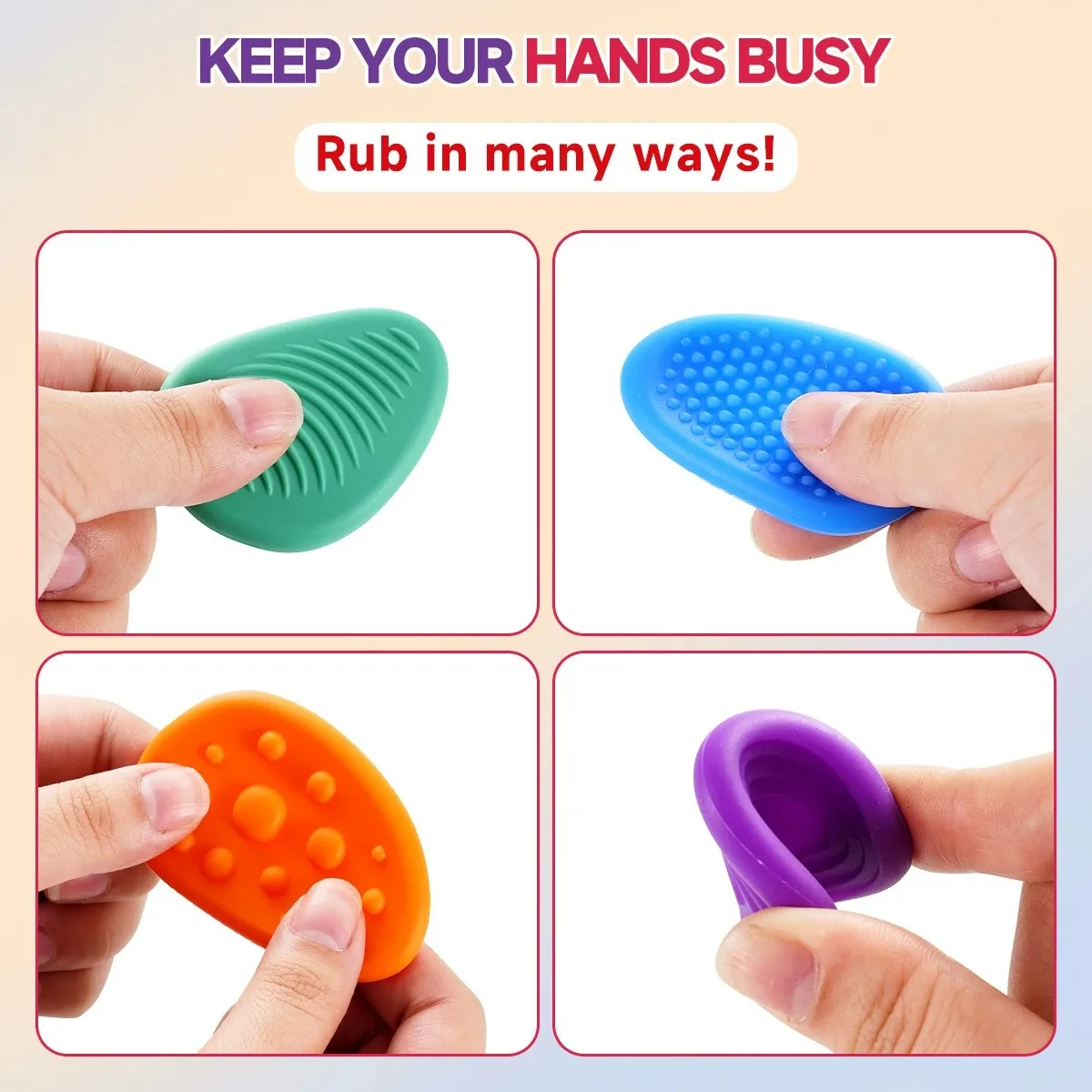 6 Pack Fidget Finger Toys – Multi-Textured Silicone/TPE Sensory Tools for Focus, Anxiety Relief, ADHD, Autism – Great for Kids, Adults, School & Office