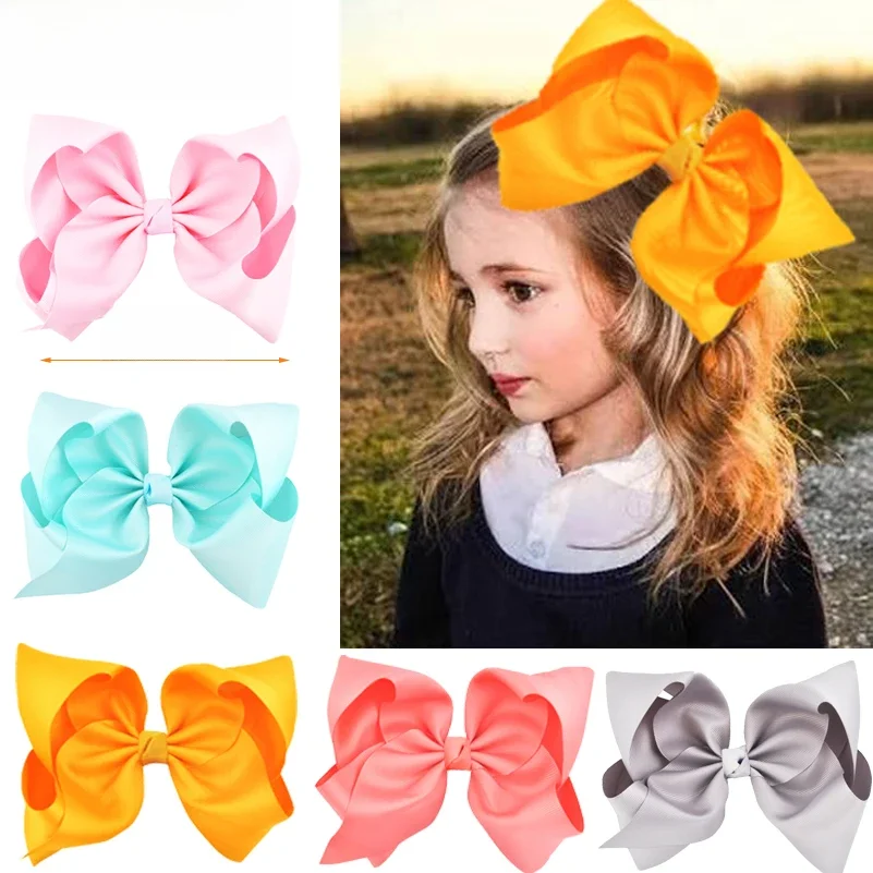 8 "duża rypsowa wstążka spinki do włosów spinki do włosów Barrette Bowknot nakrycia głowy solidna kokarda do włosów dla dzieci dla dziewczynek — zdjęcie 2