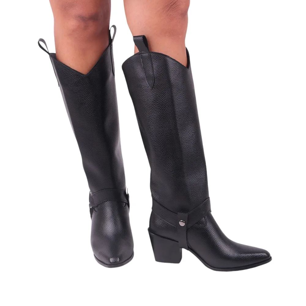 Botas de tacón bajo para mujer, botines informales de tacón grueso, invierno y otoño