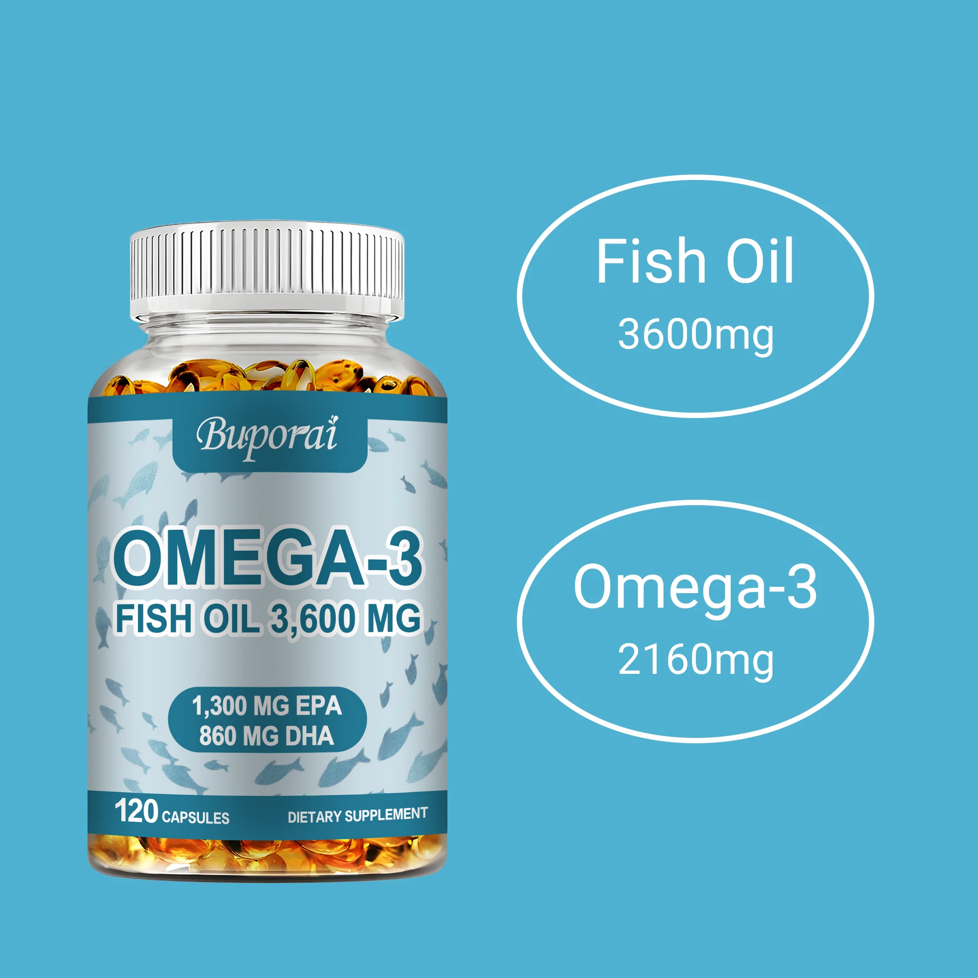 Aceite de pescado Omega 3, 120 cápsulas que favorecen el sistema Cardiovascular, la función cognitiva y la capacidad de aprendizaje