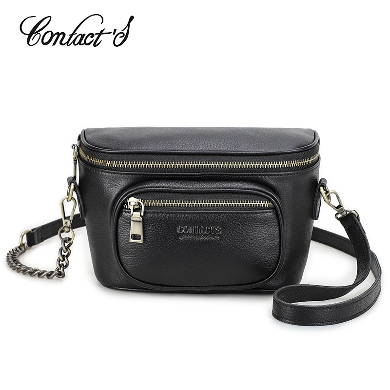 CONTACT\'S Genuine Leather Sling Shoulder Bags for Women Luxury Designer Crossbody Bags Phone Pocket Fashion Ladies Bags Handbags