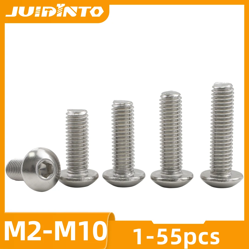 JUIDINTO 2-50pcs vis à tête hexagonale boulon en acier inoxydable M2 M2.5 M3 M4 M5 M6 M8 vis à tête ronde hexagonale Allen ISO7380