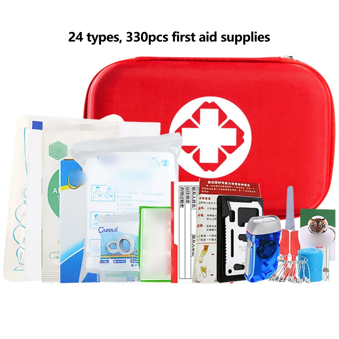 24 types, 330pcs first aid supplies,Emergency kit outdoor vehicle multifunctional portable emergency kit family emergency kit