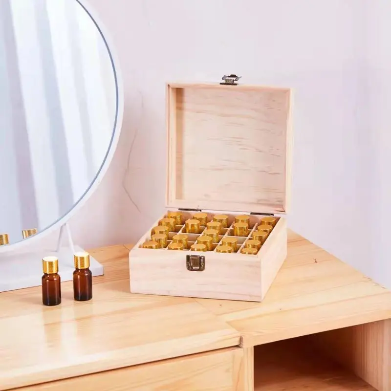 Essential Oil Storage Wooden Box 9/12/21/24/25/32 Compartment Storage Box 5ML-15ML Essential Oil Display Box For doTERRA Sticker