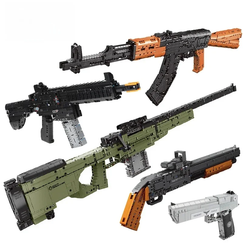 Ak47 Geweer Awm Sniper Gun Geassembleerde Bouwstenen Militair Model Moc Leger Vuurwapens Serie Stenen Kid Speelgoed Jongen Cadeau Voor Vakantie