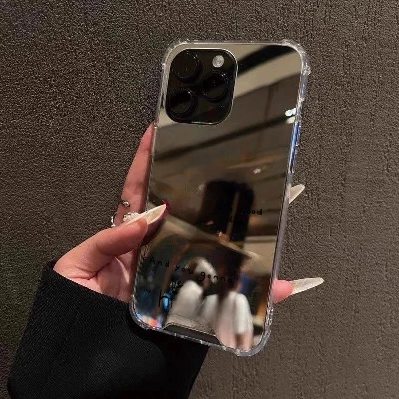 Coque de téléphone avec miroir graphique et lettres minimalistes, étui souple pour iPhone 16 11 12 13 14 15 Pro Max XS X XR 7 8 Plus SE