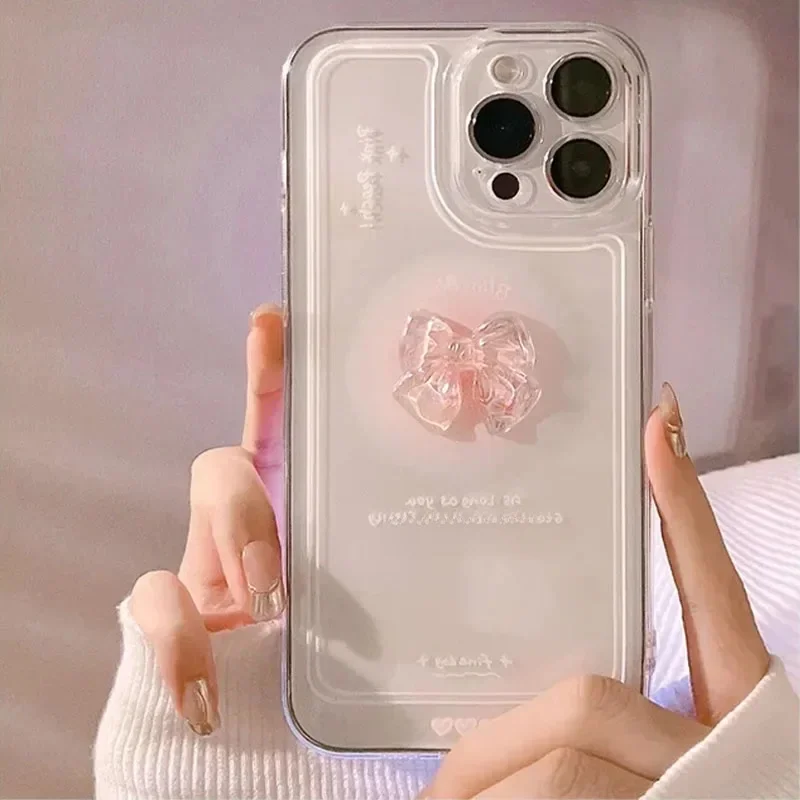 Coque souple transparente avec nœud 3D coréen, pour Xiaomi POCO X5 X3 X6 Pro F5 F6 M6 Pro 4G Mi 14 13 12 11 Lite 5G NE 12T 13T Pro