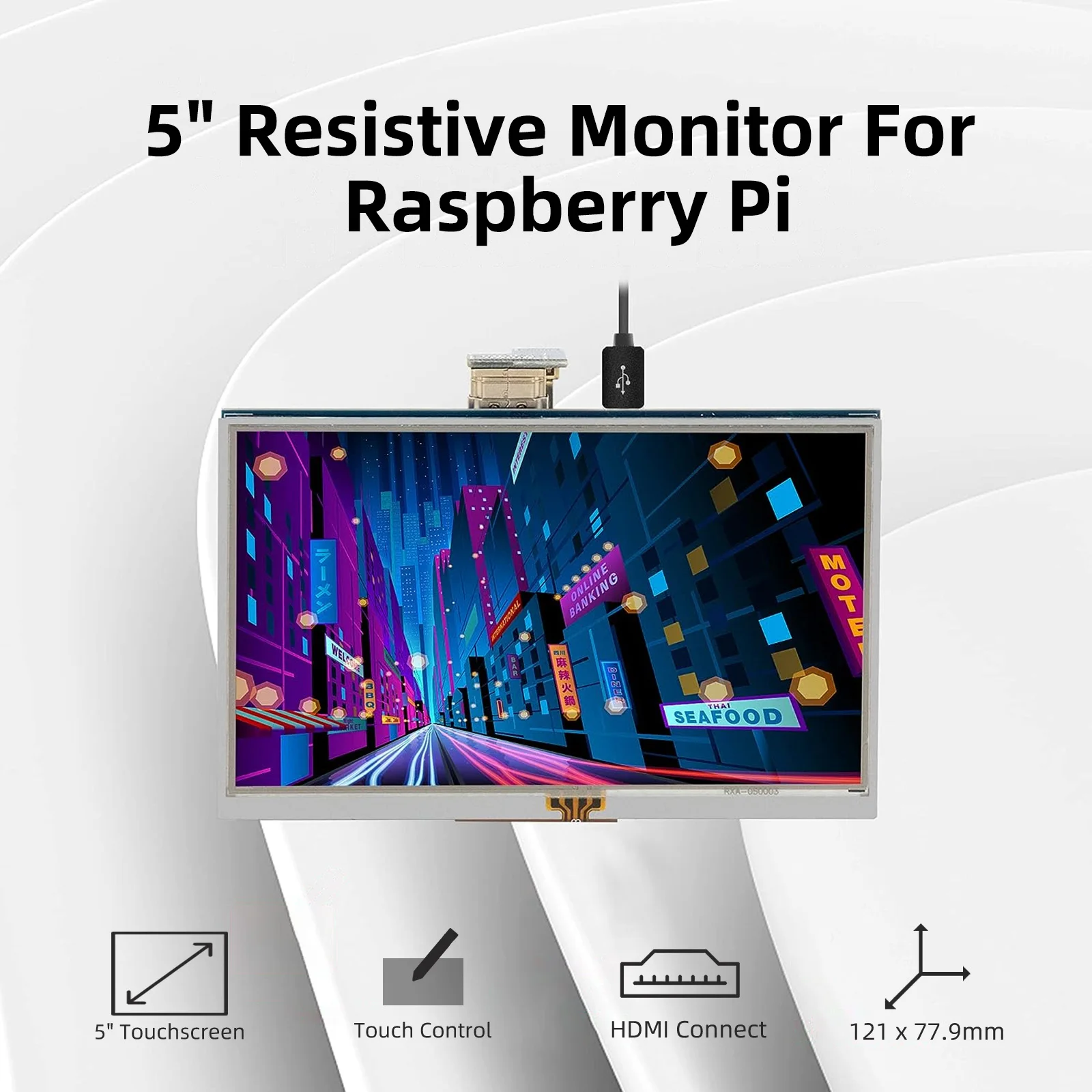 IPistBit-Monitor de pantalla táctil para Raspberry Pi, dispositivo de 5 pulgadas, 800x480, HDMI, TFT, SIN controlador