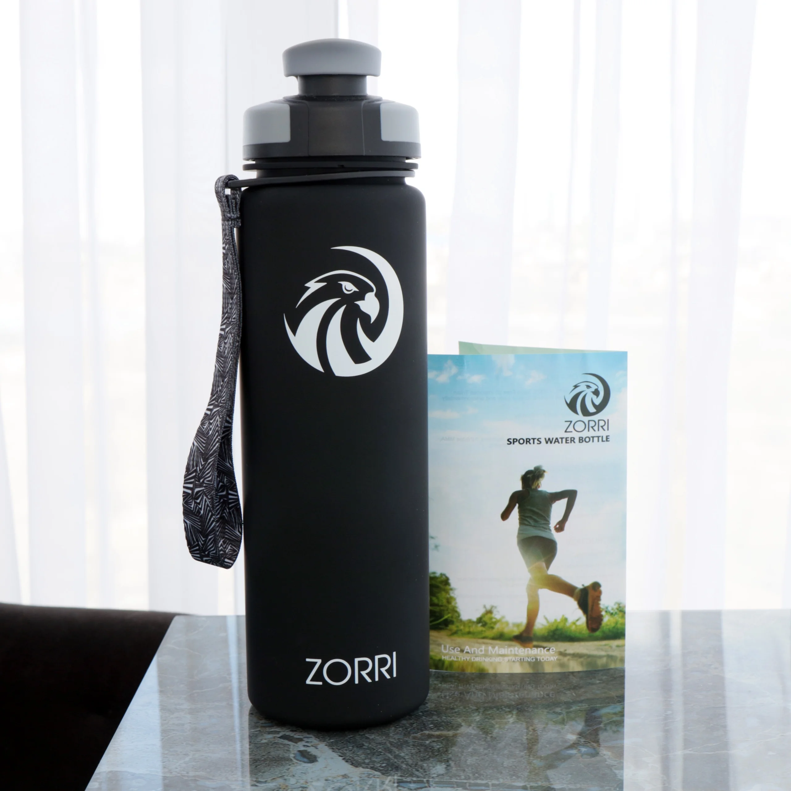 ZORRI Large Black Water Bottle Fashion Outdoor Sports 1 Litre Plastic Eco-Friendly Bottles Cycling Tourism And Camping Drinkware