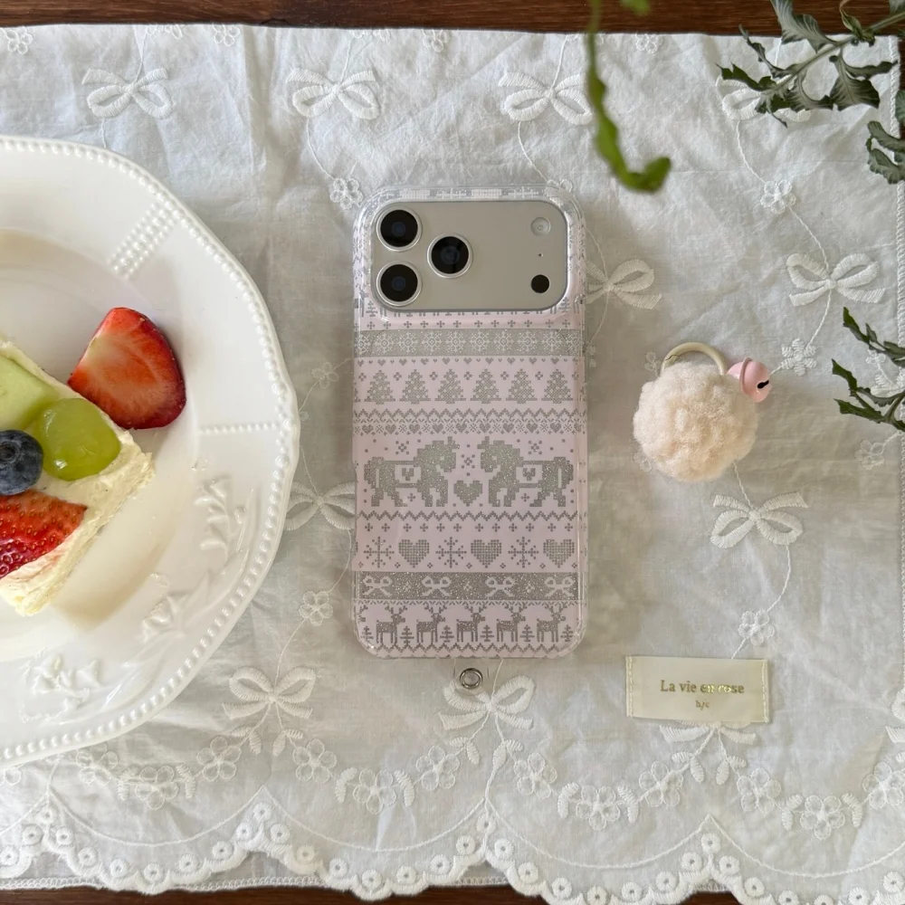 

Exquisite glitter Fair Isle pony phone case, suitable for iPhone 14/15/16/17 Pro Max, 17 Pro nice new shockproof protective case