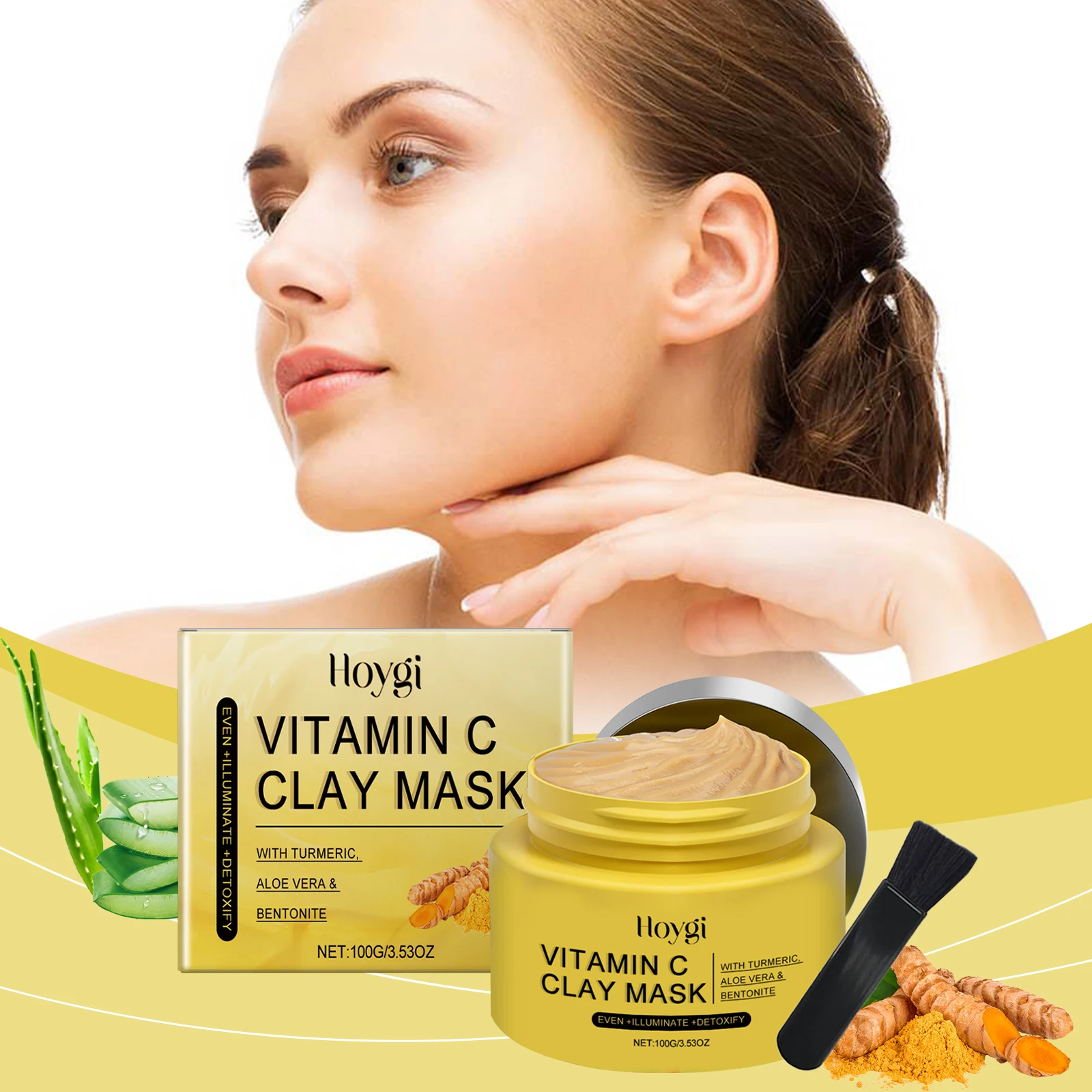 

Vitamin C Turmeric Clay Mask Even Tone Dullness Skin Repair Improves Dark Spots Refine Pores Cleansing Moisturizing Facial Mask