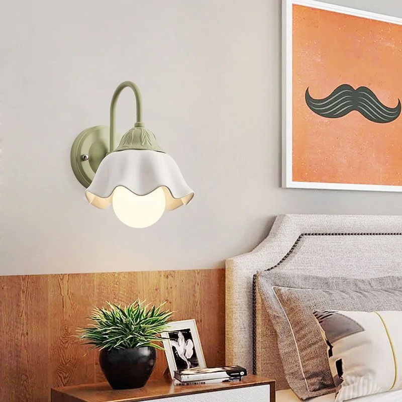 Bloem Wandlamp Retro Woonkamer Achtergrond Muur Amerikaanse Midden Franse Crème Wind Slaapkamer Bedlampje