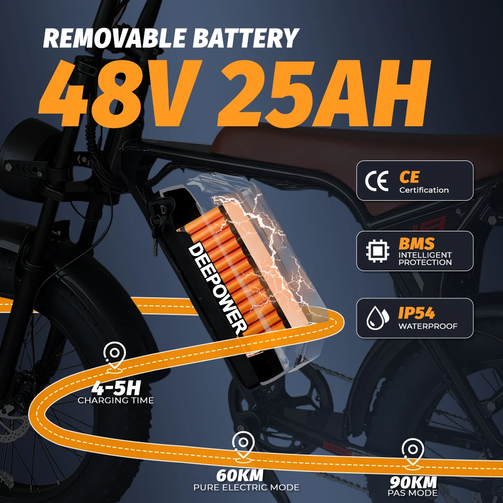 DEEPOWER V8 دراجة كهربائية 1000 واط 48 فولت 20 أمبير بطارية قابلة للإزالة دراجة كهربائية 20 بوصة على الطرق الوعرة جميع التضاريس الكبار Ebike #3