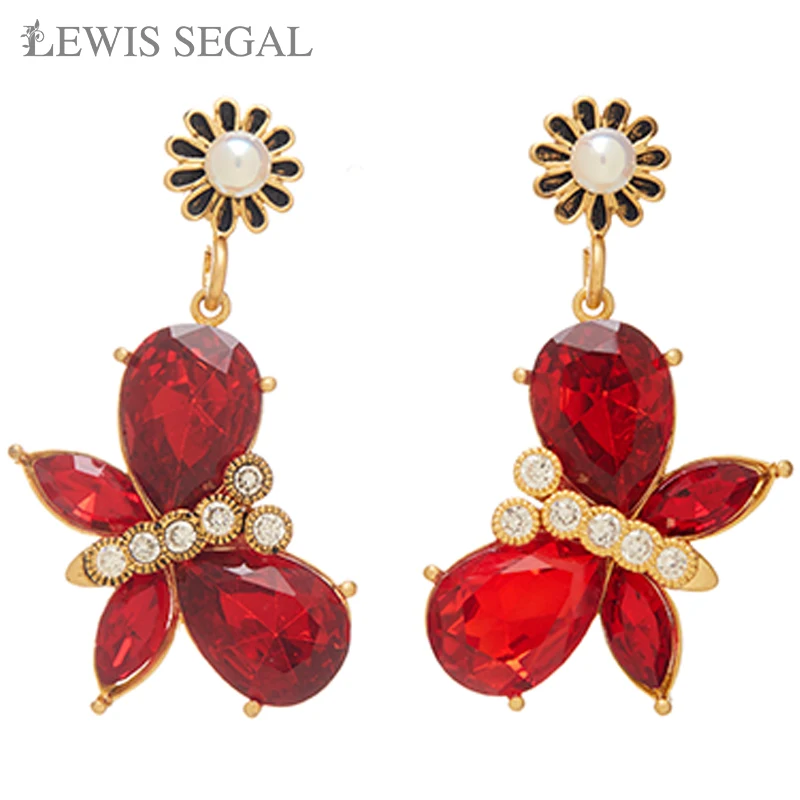 LEWIS SEGAL Romantic Red Ruby Butterfly Drop Earrings for Women 18K Gold Fine Jewelry Party Wedding Gifts Suit Dress Brooch Pin