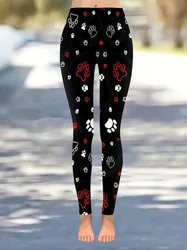 Cat-paw Print tight stretch elastic waist casual leggings for women spring and summer wear