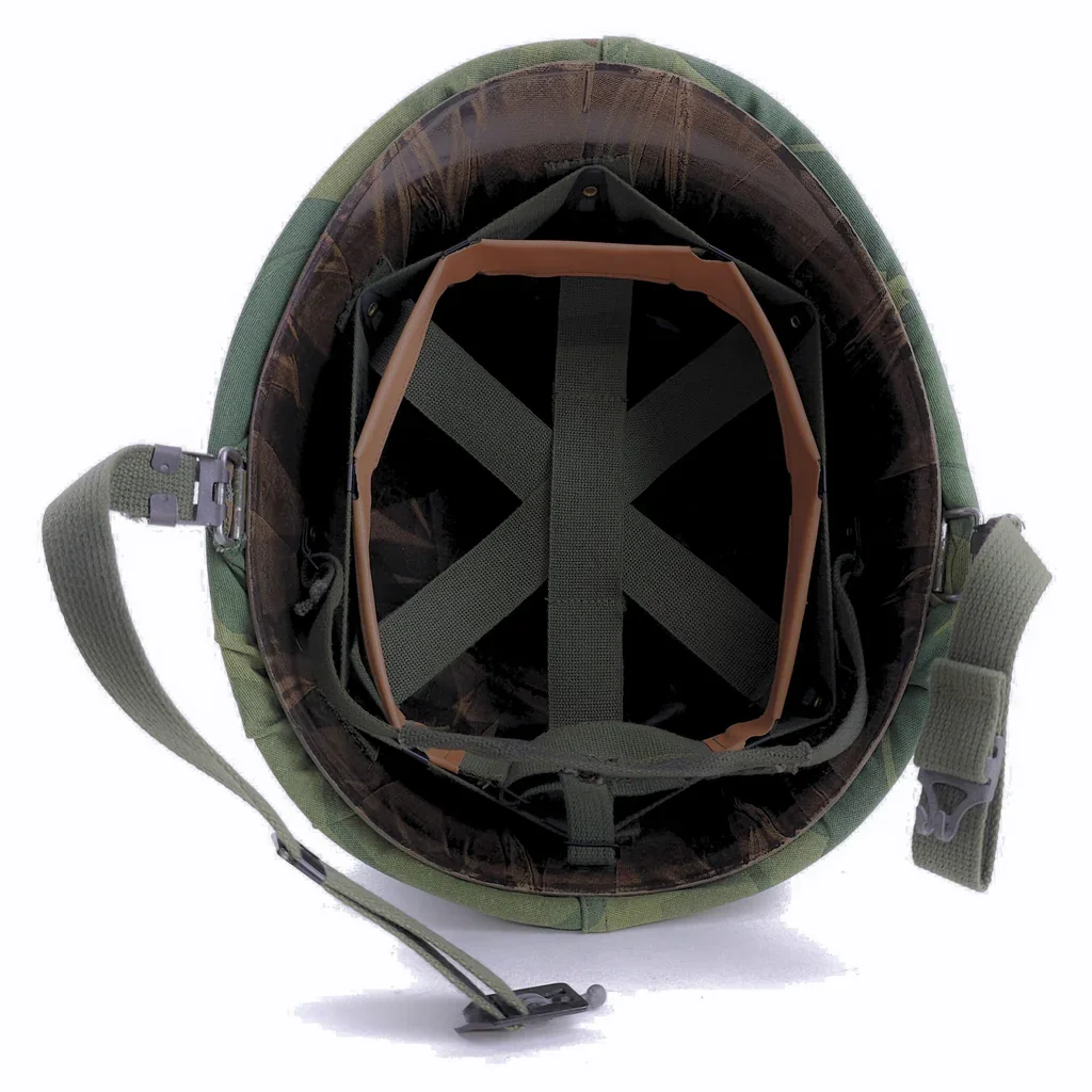 Replica US America M1 Steel Helmet with Woodland M81 camo cover, Handcrafted Vietnam War Headgear for Tactical Airsoft view 5