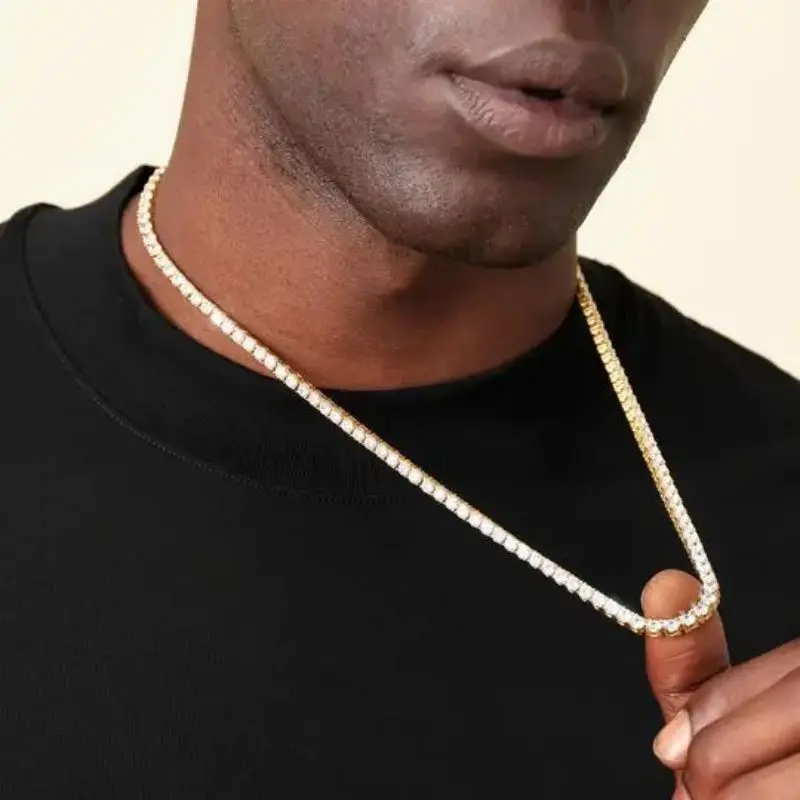 Men's Hip Hop Bling Bling Iced Out Tennis Chain 1 Row Necklaces Luxury Brand Silver/Gold Color Men Chain Fashion Jewelry