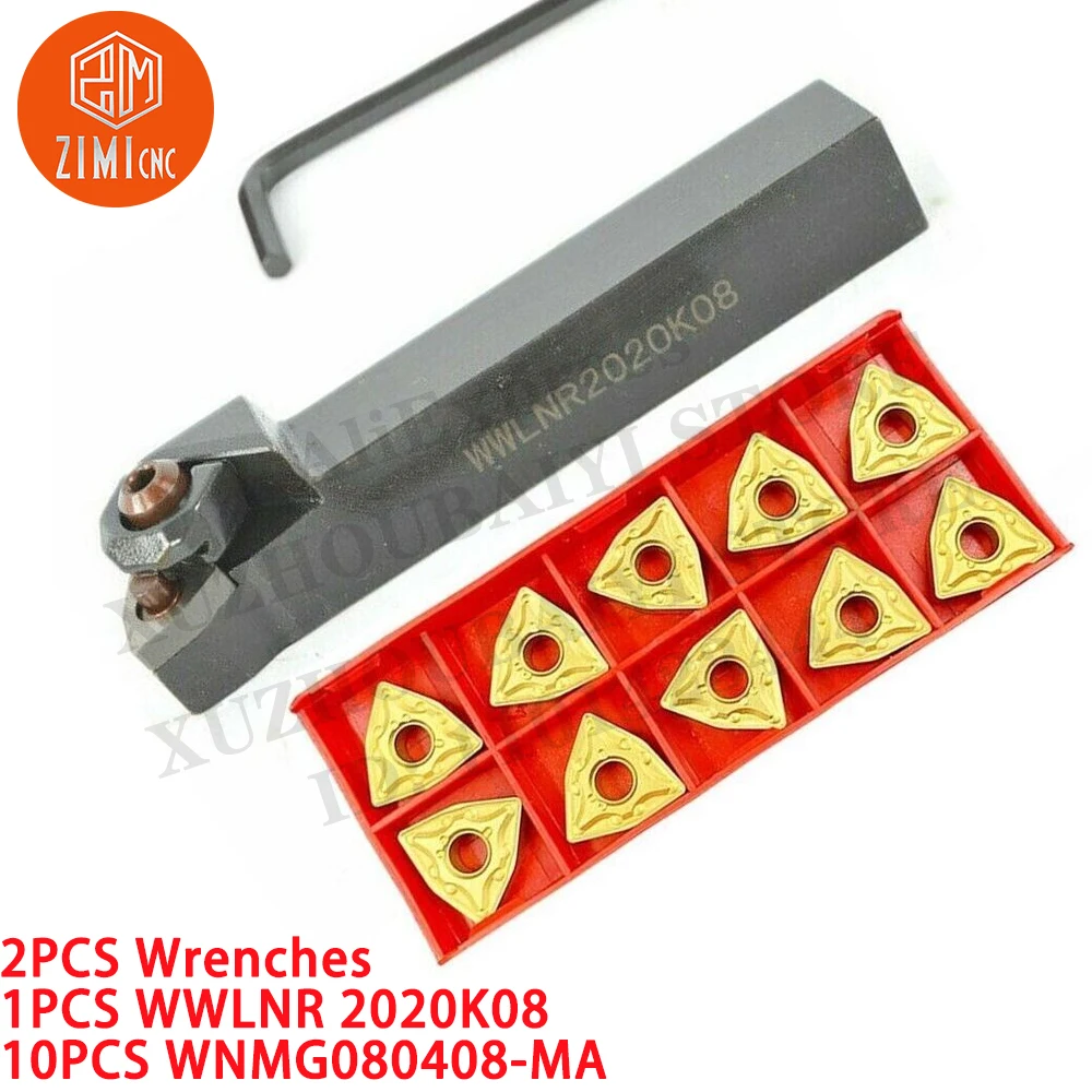 1PCS WWLNR2020K08 20mm Lathe Turning Tool Holder + 10PCS WNMG0804 Carbide Inserts CNC tools metal lathe mechanical cutting tools