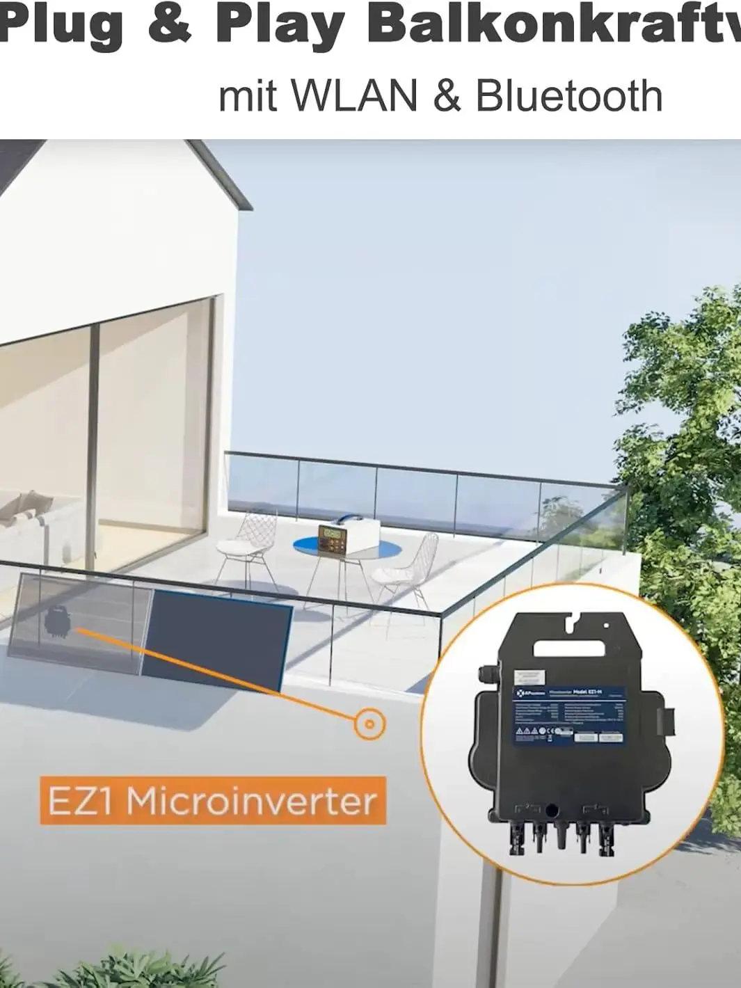 APsystems EZ1-M 800W Mikrowechselrichter mit WLAN & Bluetooth, PV VDE Zertifiziert, Plug & Play Wechselrichter ideal für Balkonkraftwerk
