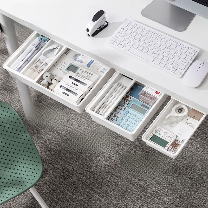 Boîte de rangement cachée, tiroir de rangement de bureau, support de rangement de Table en plastique auto-adhésif, organisateur de papeterie de cosmétiques simples pour articles divers