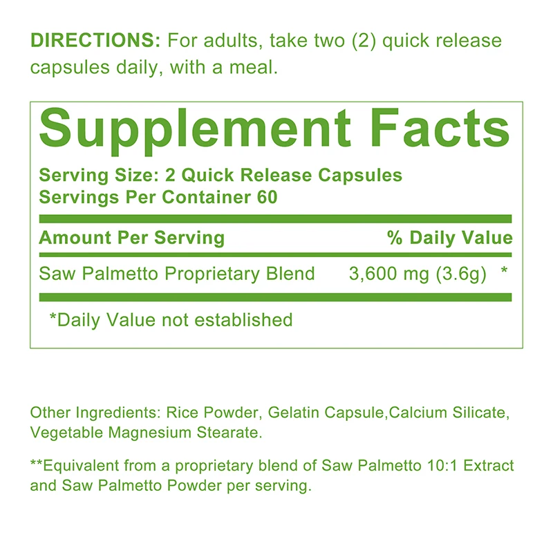 Saw Palmetto Extract - Prostate Health, Urinary Tract Support, Hair Loss Relief, Hormone Balance - 120 Capsules