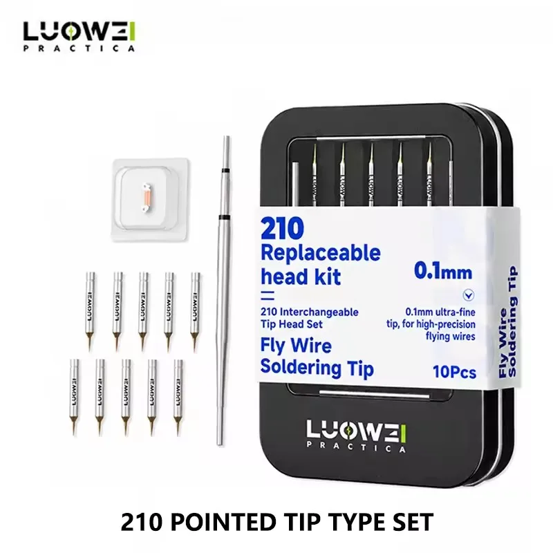 LUOWEI 210-Soldering Iron Tip Replaceable Head Kit Fly Wire Soldering Tips 0.1mm Ultra-fina Tip for High-precision Flying Wires
