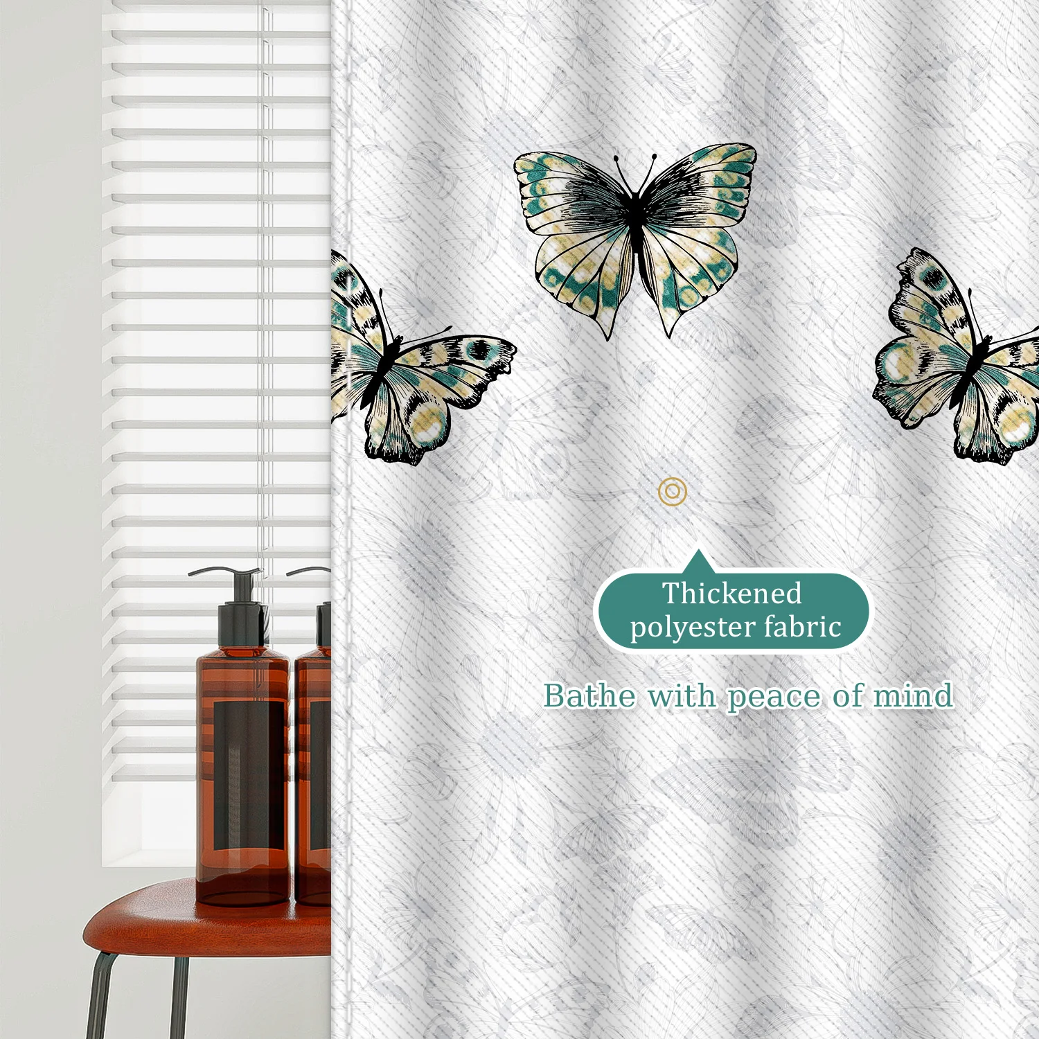 Vibrant Butterfly Print Bath Curtain - Waterproof Quick-Dry Polyester with Playful Design