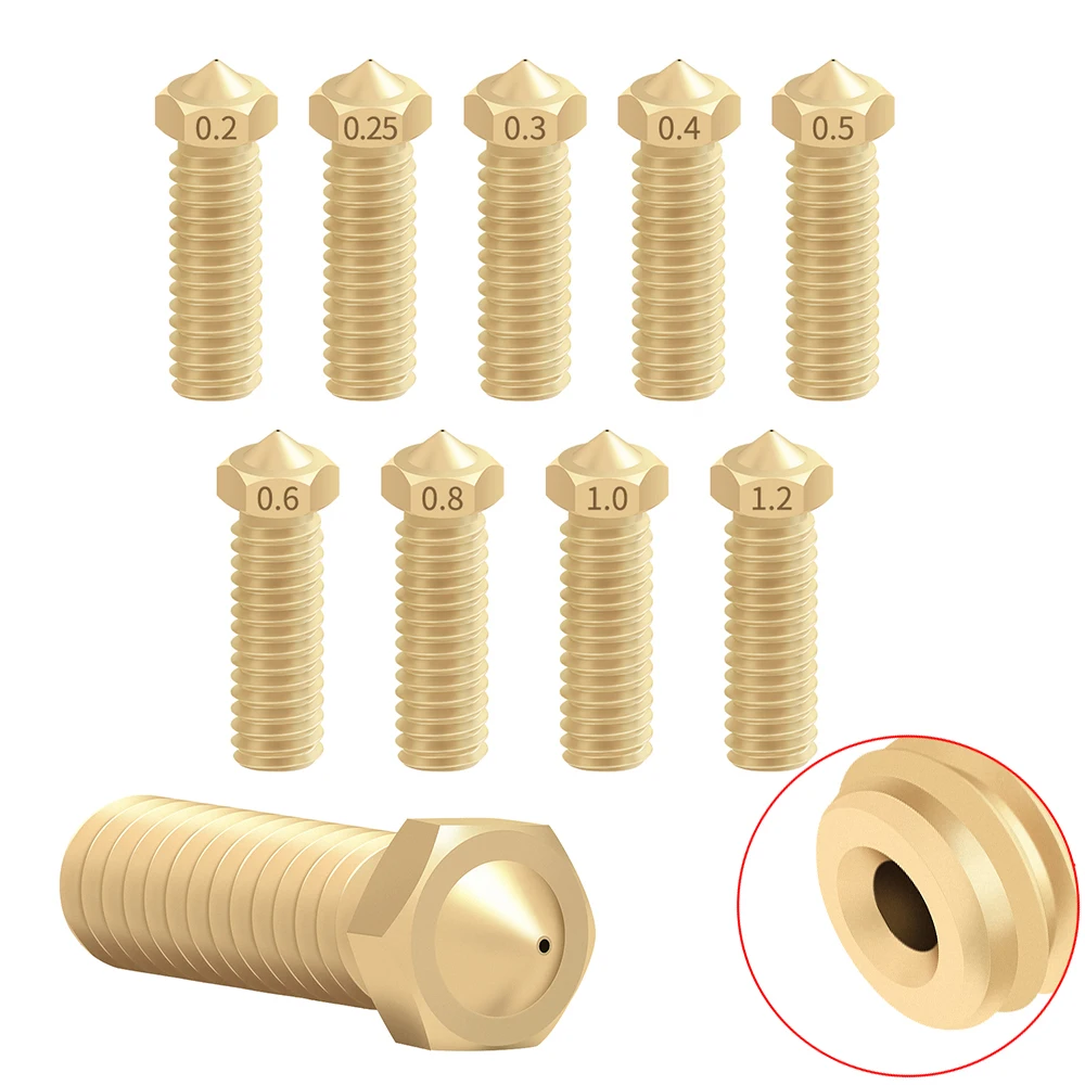 5Pcs New Nozzle 3D Printer Parts Volcano Nozzle All Metal Brass E3D Extruder Nnozzle 0.2/0.4/0.6/0.8/1.0/1.2mm For Sidewinder X