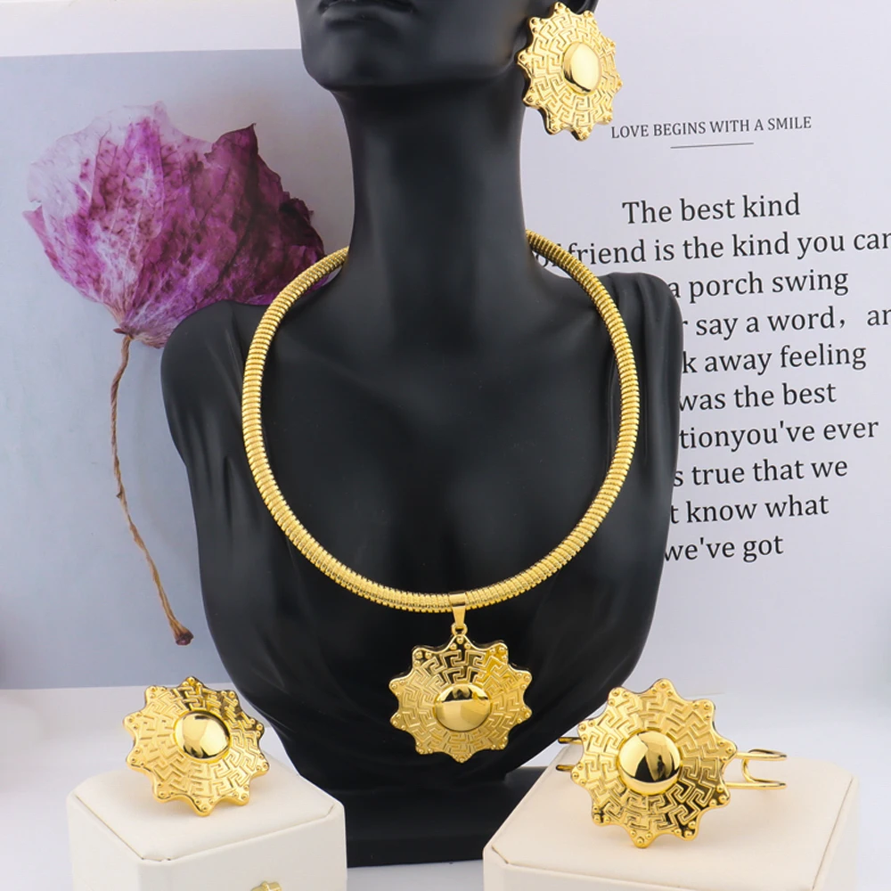 

Women Necklace Earrings Ring Bracelet Jewelry Set Gold Plated Luxury Nigeria Dubai Jewelry valentine day gift