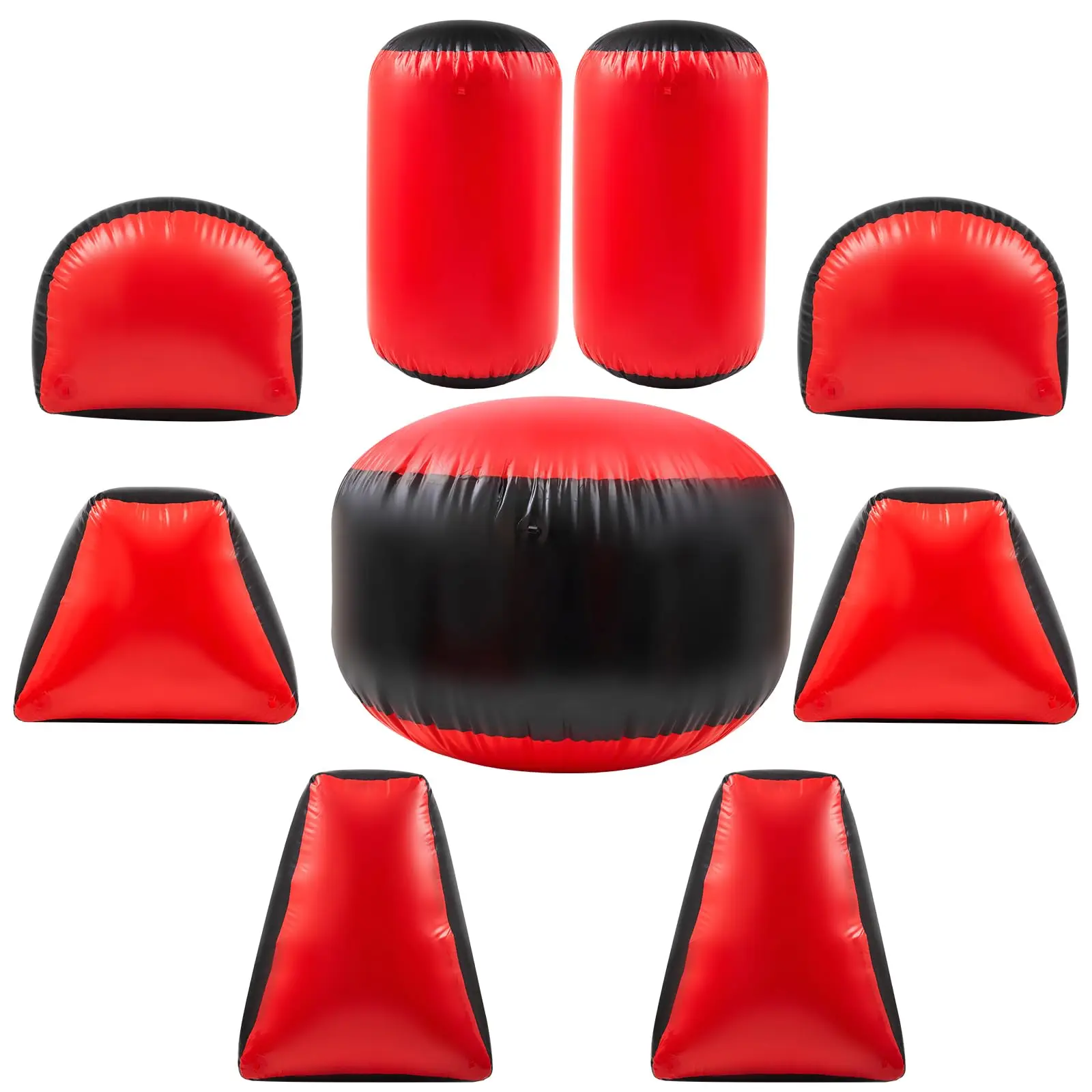Custom 9pcs Red Color Inflatable Paintball Obstacles Air Bunker Set Blow Up Archery Bunkers Tag Inflatable Barriers For Outdoor