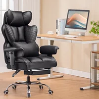 Office Chair Ergonomic Leather High Back Gaming Chair with Footrest, Adjustable Armrests 2