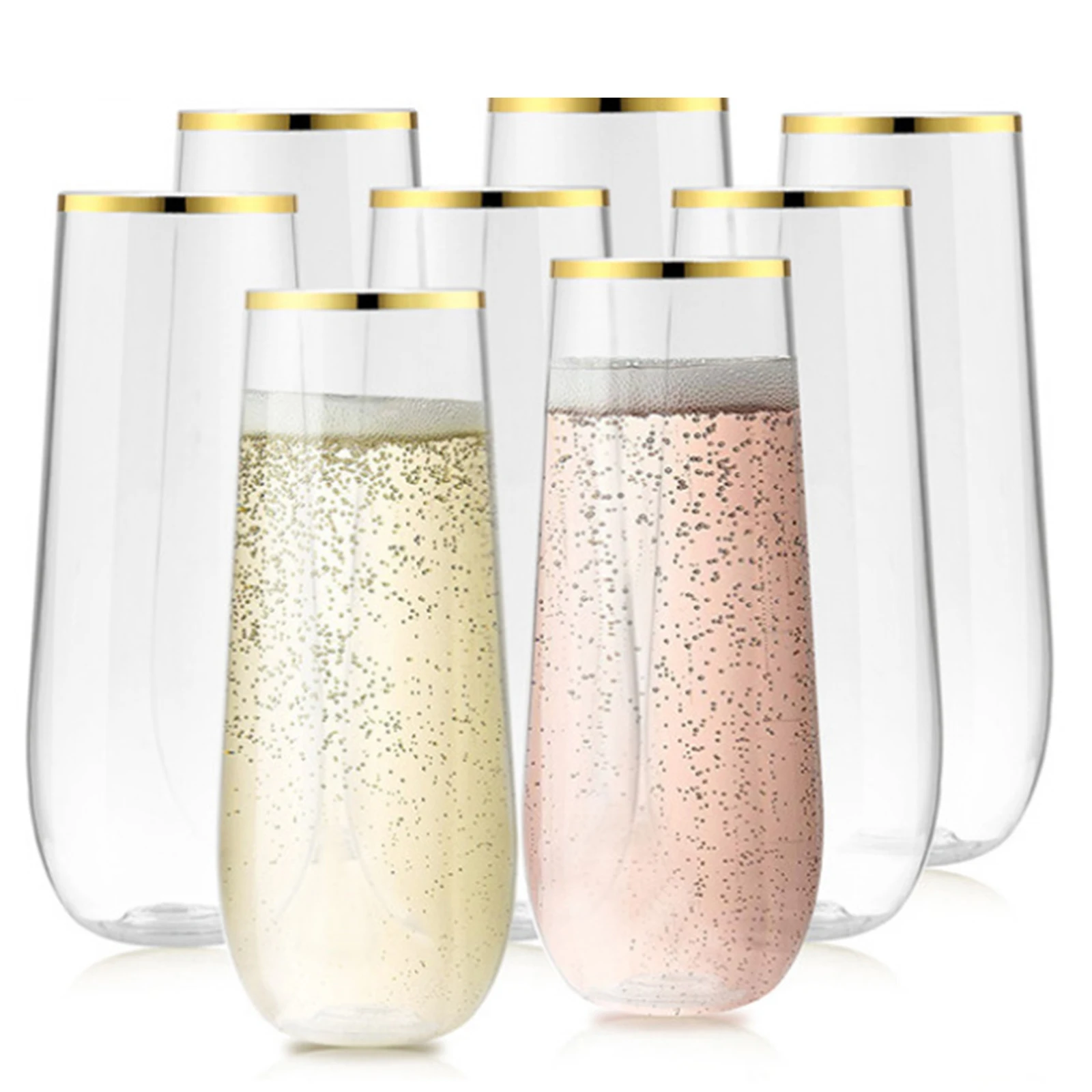 10 Pcs Wine Glasses 160ML Reusable Glitter Champagne Flutes Unbreakable Acrylic Wine Glasses Stemmed Party Wine Cups Crystal