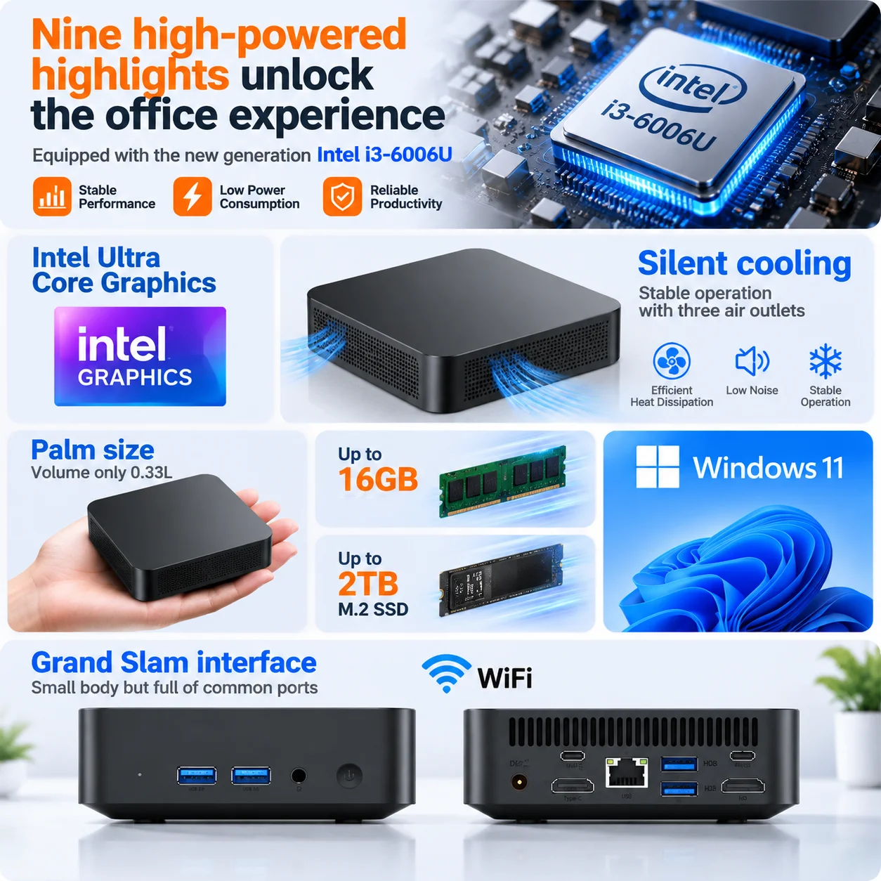 2026 NEW Mini PC 16GB RAM 1/2TB SSD Windows 11 Pro Intel I3-6006U Gaming Office 4K HDMI WiFi6 BT5.2 Desktop Portable Computer PC