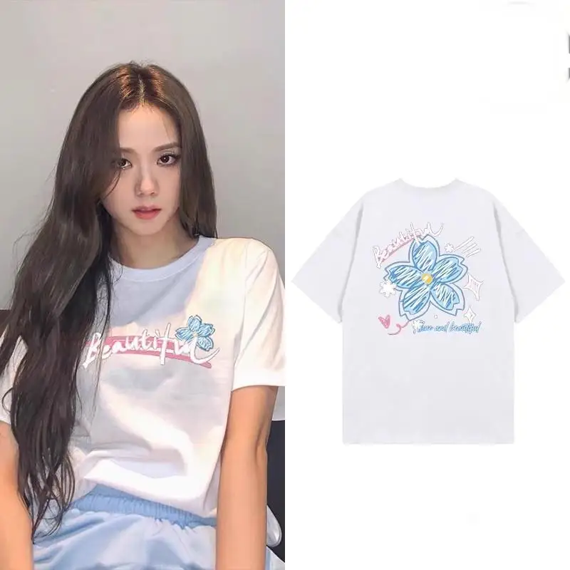 

Summer Retro Kawaii Cotton T Shirt Short Sleeve Floral Cartoon Print Sexy Hot Top Comfort Y2k Ins Loose Fit for Dating Shopping