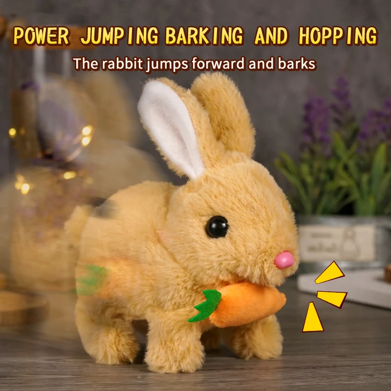 Cute Electric Plush Toy Rabbit Carrot Jumping and Screaming Bunny Kids Doll Birthday Gifts