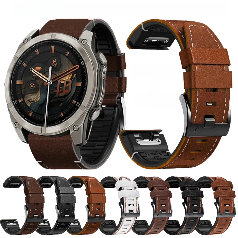 Skórzany silikonowy pasek Quickfit 22 mm 26 mm do paska zegarka Garmin Fenix 8 47MM 51MM Fenix E 7 7X Pro 6 6X Pro 5 5X Plus — zdjęcie produktu 7