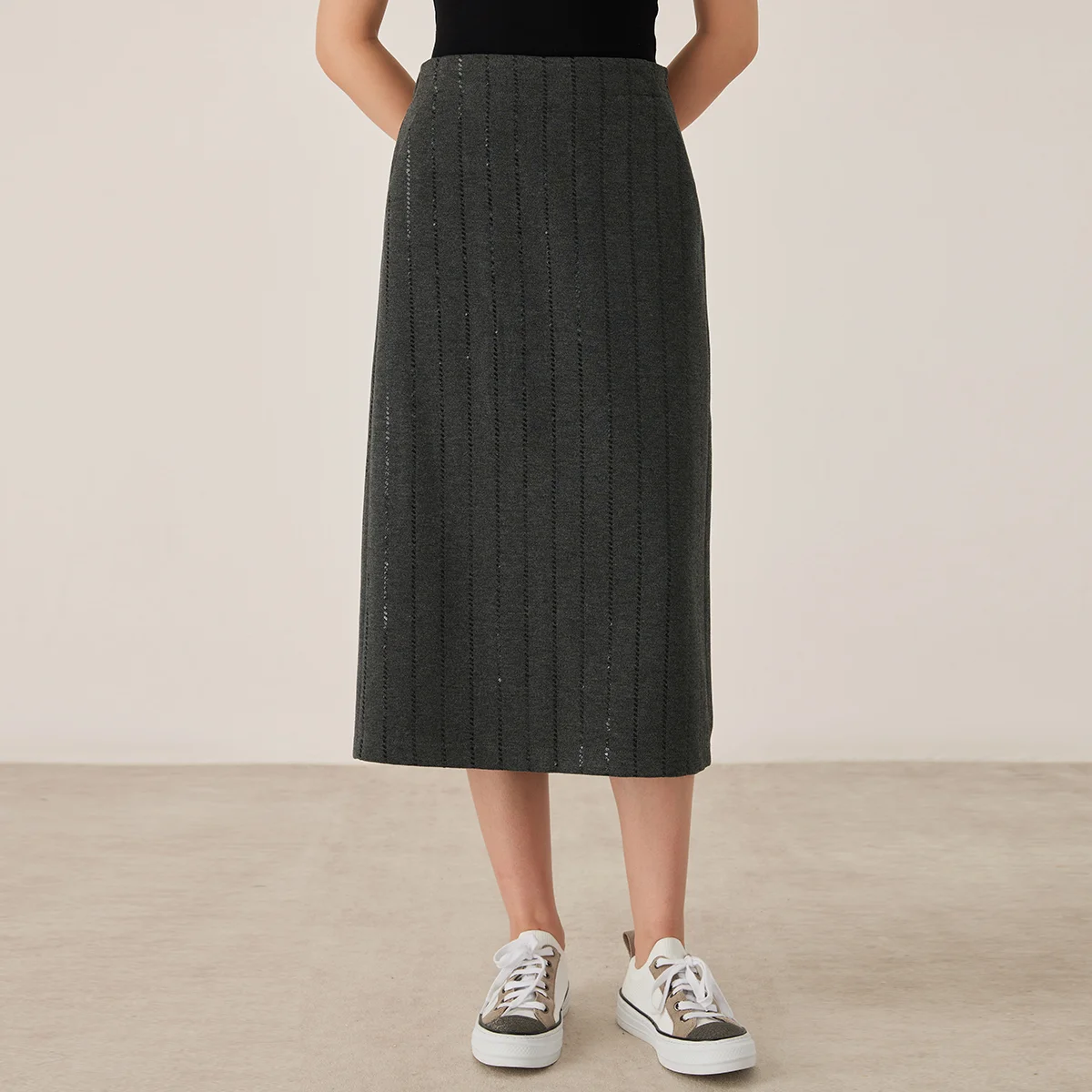 

KL7523336 Women's High Waist Midi Knit Skirt Elegant Wool Blend for Autumn Winter Fashion