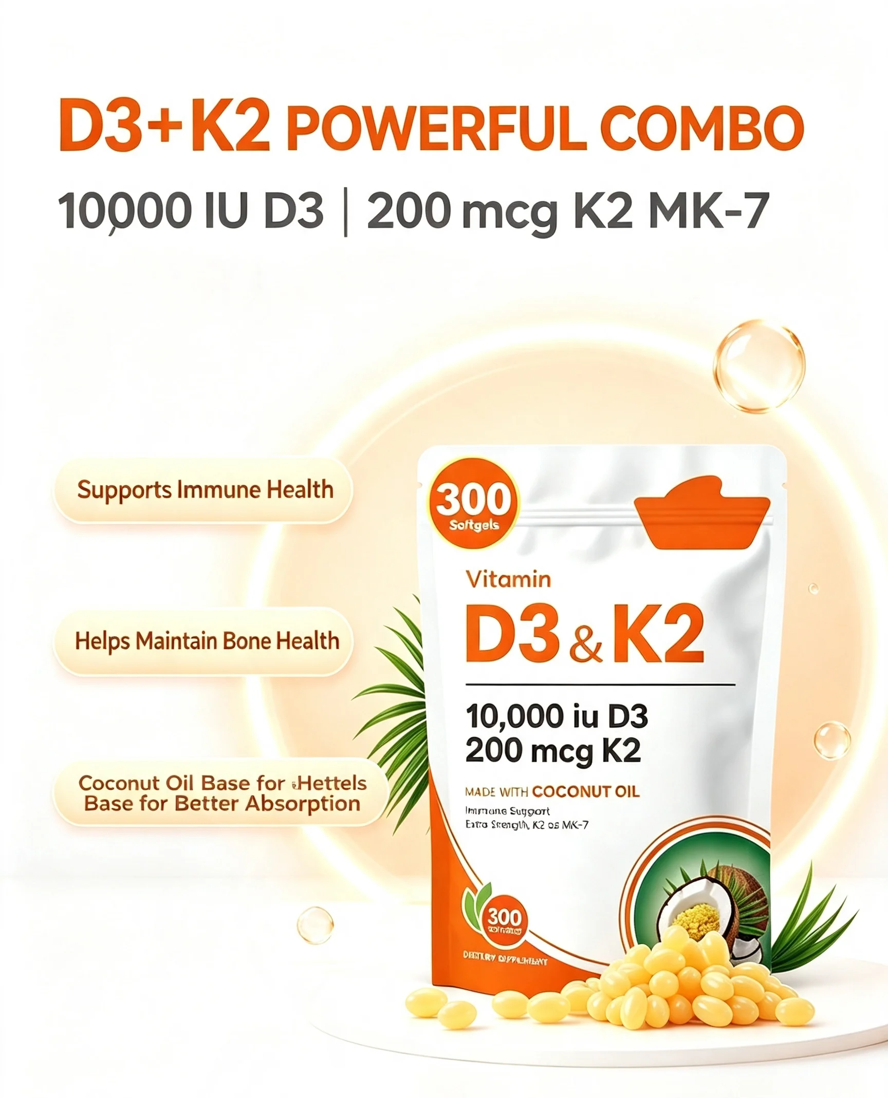 Vitamin D3 K2 Raw Material Softgel Gift Pack Natural Coconut Oil Formula Holiday Souvenir Present for Family Friends