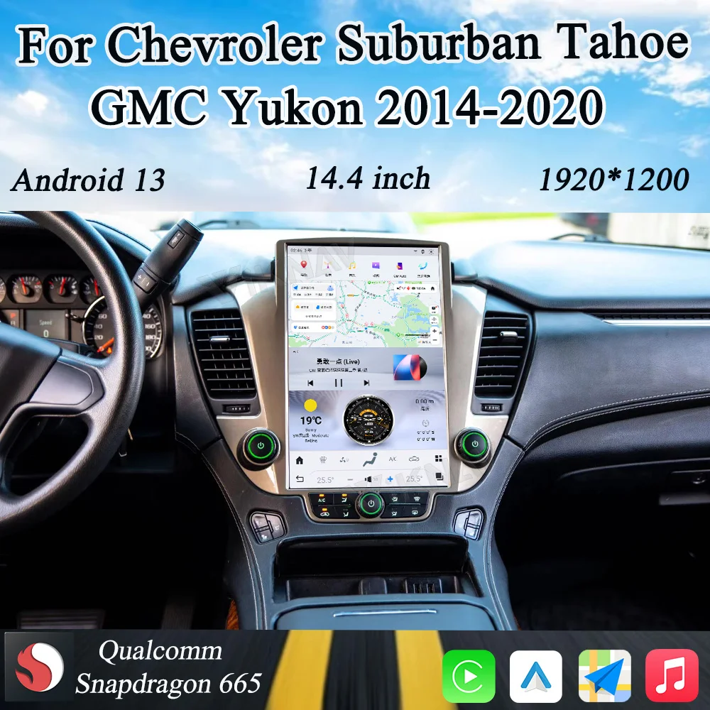 

Viknav 14,4-дюймовый автомобильный радиоприемник Android13 для Chevroler Tahoe GMC Yukon 2014-2020, авто стерео беспроводной Carplay, навигация, мультимедиа