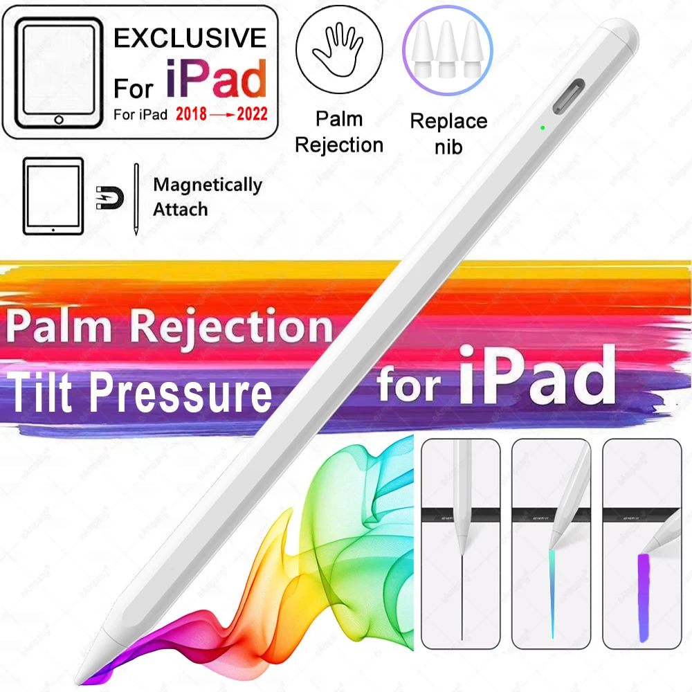 

Для Apple iPad Pencil 2 Stylus Pen iPad Pro 11 12,9 2021 2022 10,2 7th 8th 10th Gen mini 5 6 Air 3 4 5 10,9, давление наклона