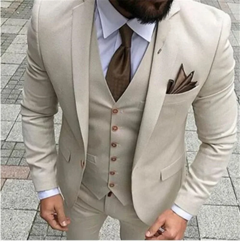Herrenanzüge, Smoking, Slim Fit, 3-teilig, Bräutigam Hochzeitsanzüge für Herren, maßgeschneiderter Blazer, Terno Masculino, 3-teilig (Sakko + Weste + Hose)