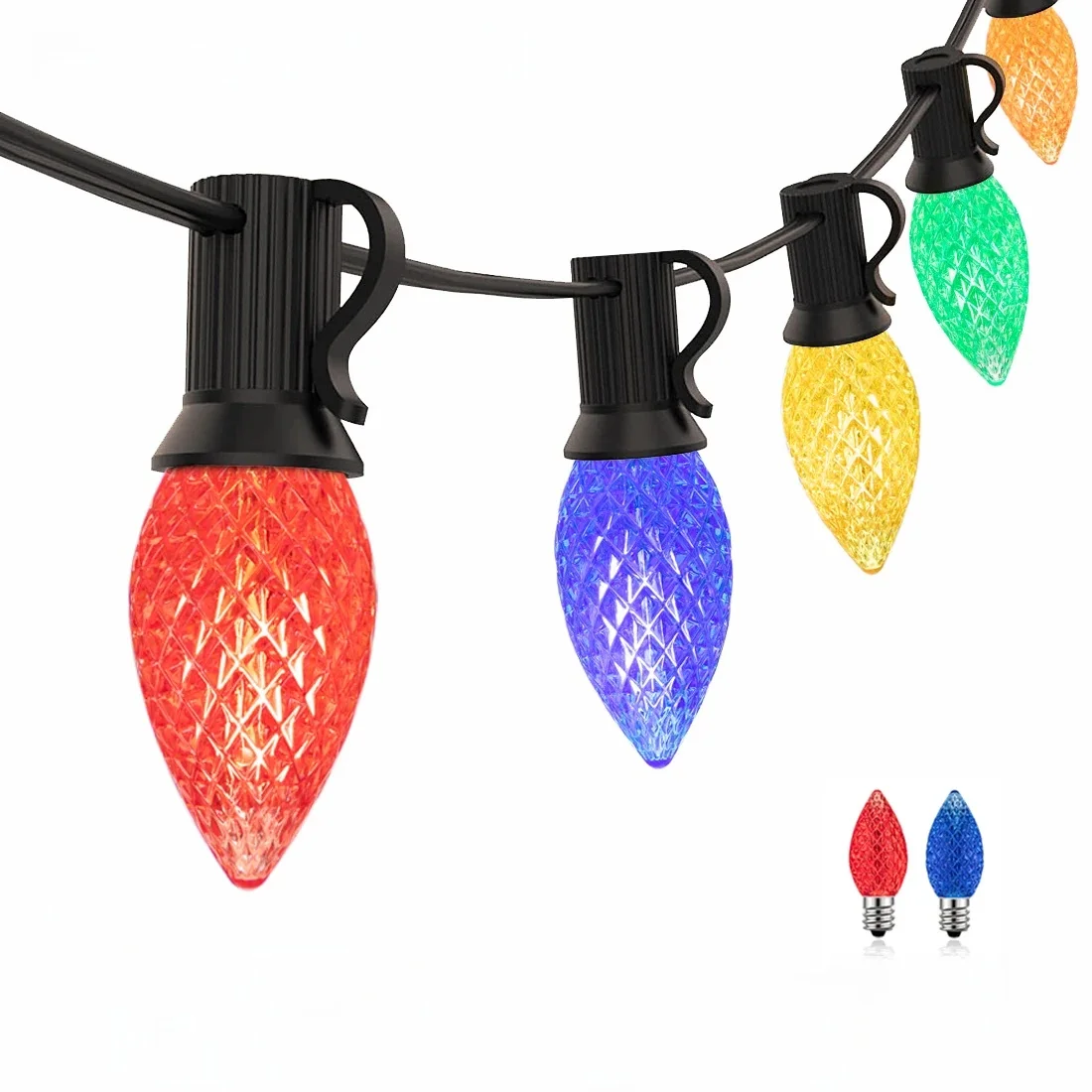 Kolorowe światła LED C7 String EU US Street Garland Light 110V 220V Wodoodporne, nietłukące się światła patio do wewnętrznego balkonu na werandzie — 2