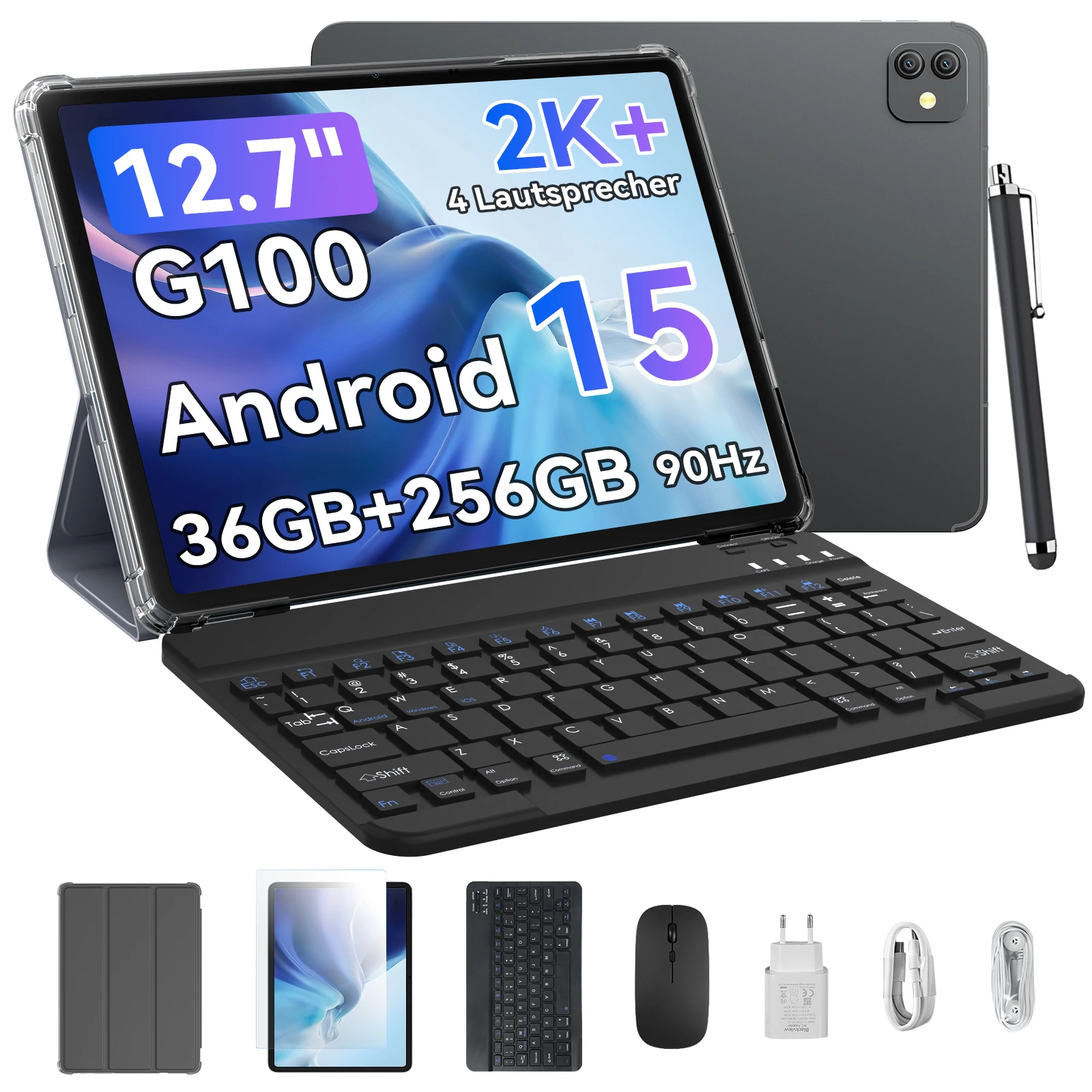 Blackview Link 8 Tablet-PC 12,7 Zoll 2K-Display, Tablet mit Kabelloser Tastatur und Maus, 90Hz Gaming Android 15 Tablets, 36GB + 256GB