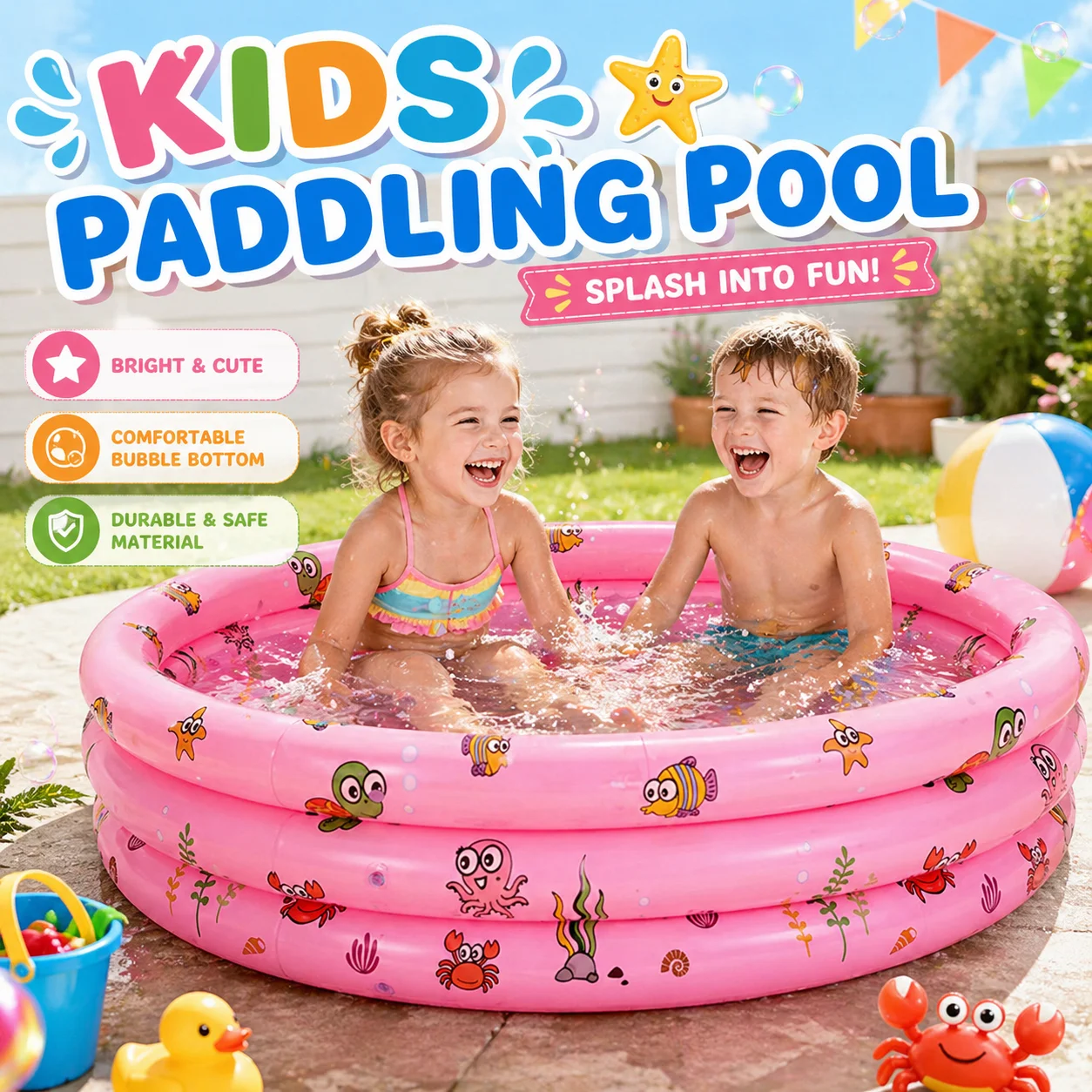 1PC Inflatable Swimming Pool, Paddling Pool Outdoor Backyard, Summer Water Play Pool Thickened PVC Round Splash Pool
