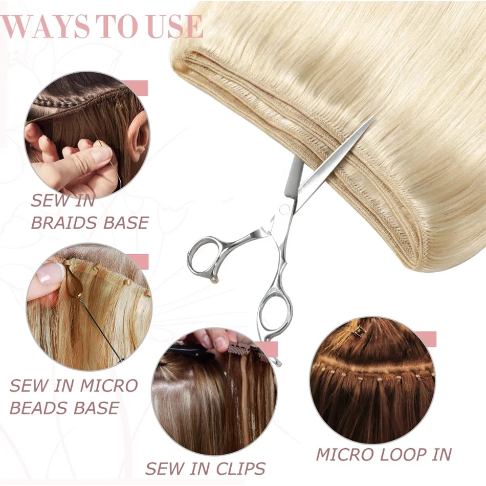 لحمة شعر بشرية تسليط الضوء على آلة الشعر البشري ريمي شقراء طبيعية مستقيم نسج 50 جرام حزم خياطة في لحمات ملحقات لصالون