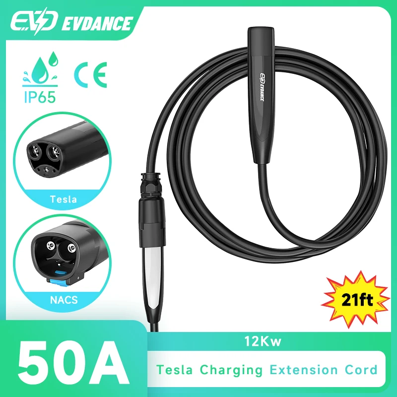 EVDANCE Tesla Model Y 3 Charging Extension Cable 50A 12Kw 21/40ft EV Fast Charging Accessories Compatible with All NACS Chargers